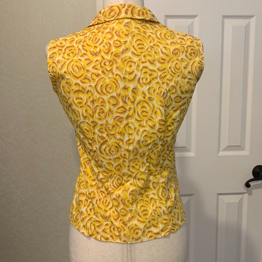 Vintage Blouse Colorful Yellow Floral Fitted Sleeveless Button Up Size 12 - Picture 2 of 5